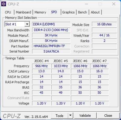 O memorie PC SK Hynix de 16 Gb ddr4,frecvență 2133 MHz,