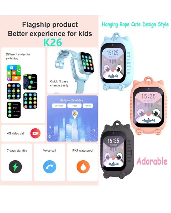 Ceas smartwatch cu slot de cartela pentru copii Albastru/Roz