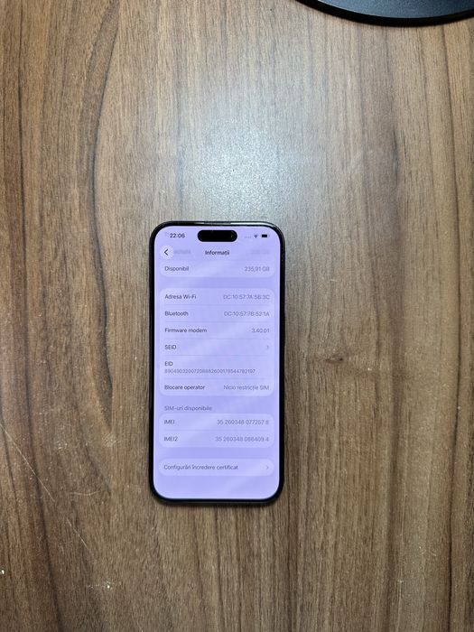 Iphone 15 pro 256 GB 87% baterie