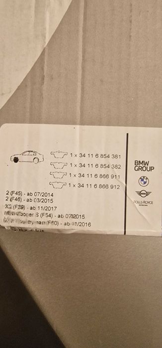 Нови спирачни накладки x1 x2 серия 1 серия 2 f45 f46 f48 мини купър