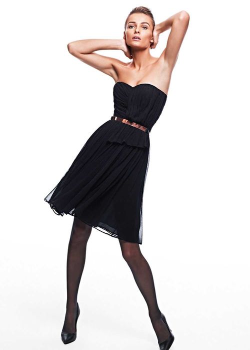 Rochie neagra plisata cu corset Mango S