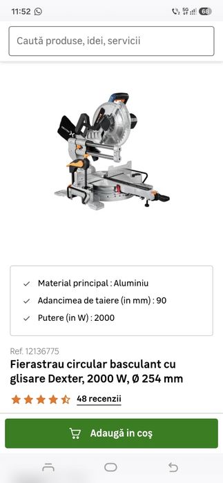 Fierastrau circular basculant cu glisare Dexter, panza  254 mm (cu garanție!)