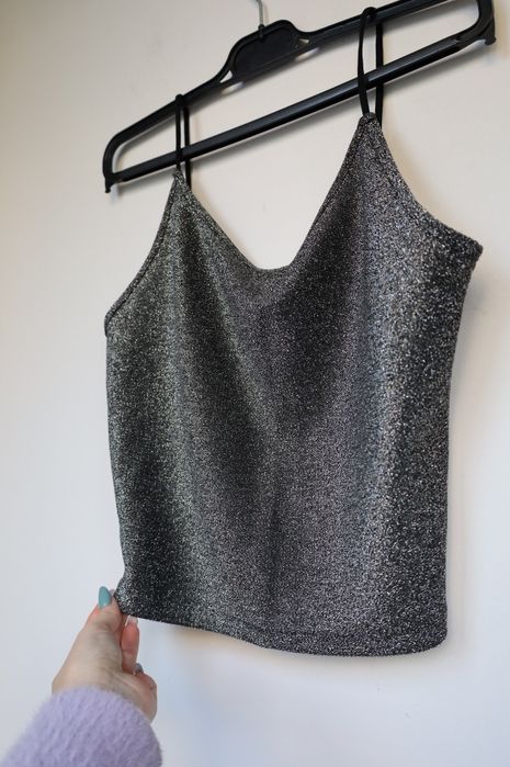 Top scurt cu sclipici argint M