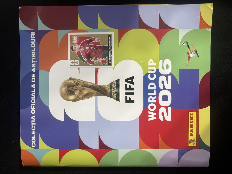 Album panini World Cup 2026 aproape completat lipsa 89+Cristiano Ronaldo Extra Sticker gold