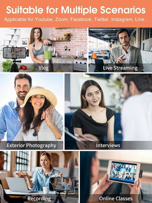 Комплект безжичен петличен микрофон брошка за телефон подкаст стрийм