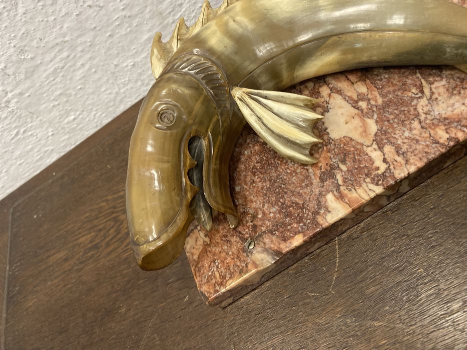 Винтидж фигура риба със скарида рог мрамор Италия 1970