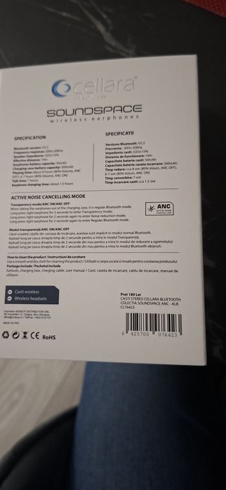 Vând casti Bluetooth cellara soundspace