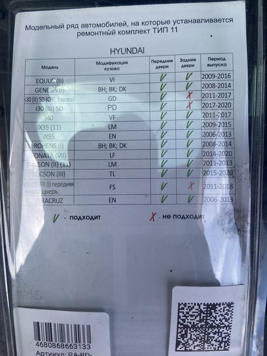 Ремкомплект на двери Туксон 2019