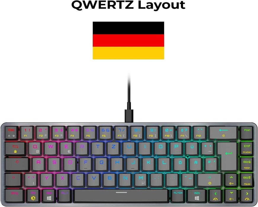 EMPIRE GAMING K241 Tastatură mecanică gaming PC DE QWERTZ,USB-C,MX Red