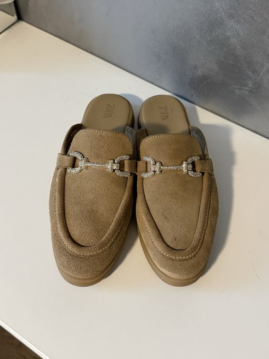 Zara велурени чехли/лофъри