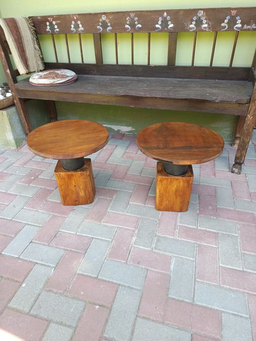 Noptiere și Măsuță cafea blat trunchi larice