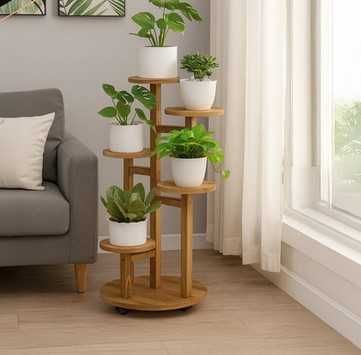 Висок вертикален цветарник - подвижна стойка за саксии от дърво