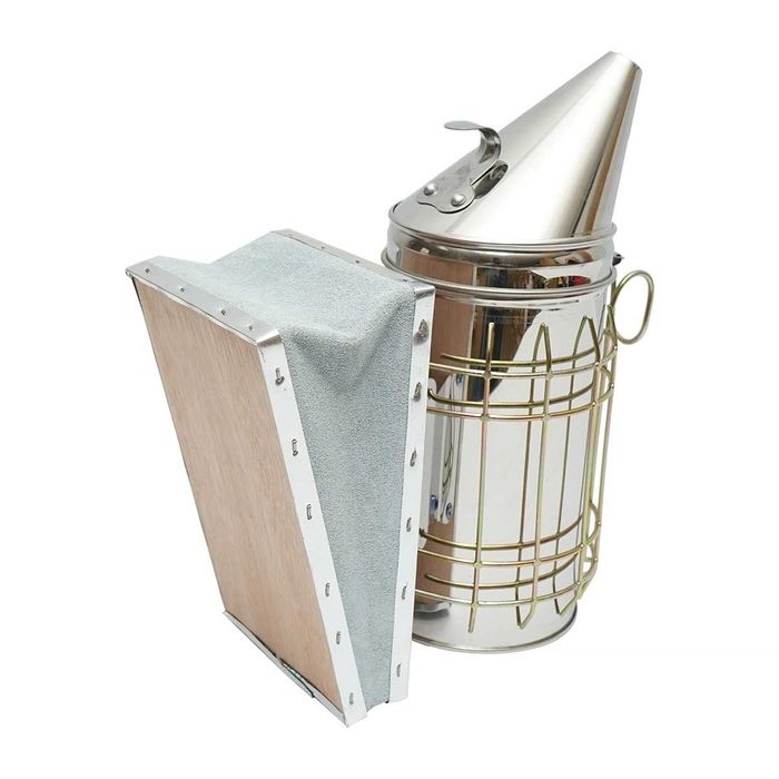 Afumator albine inox cu scut termic si burduf din piele