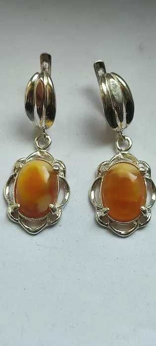 Красивые серёжки с натуральным камнем ЯНТАРЬ