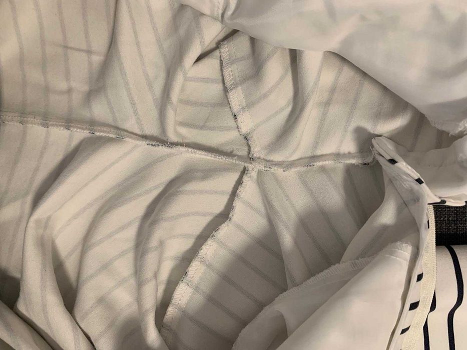 Pantaloni vara ZARA, marime XL, bumbac, alb cu dungi bleumarin