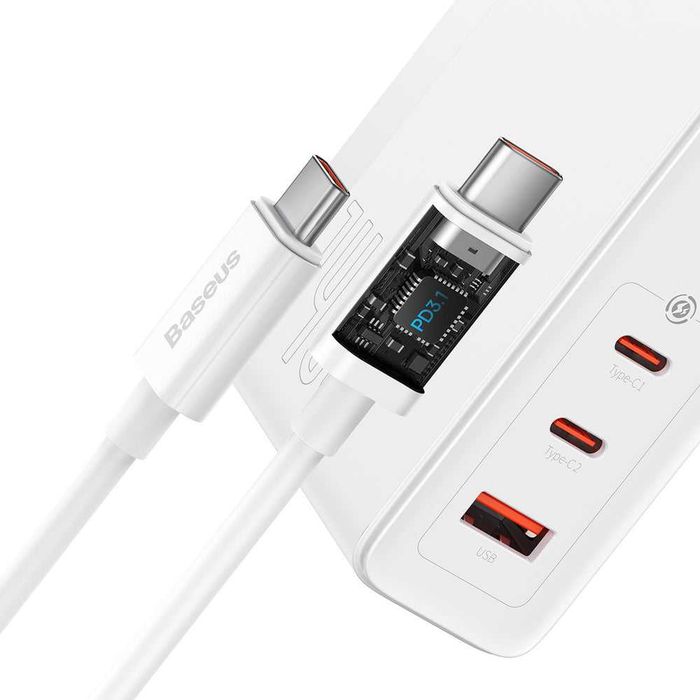 Incarcator de perete Baseus GaN5 Pro 2xUSB-C + USB, 140W Alb