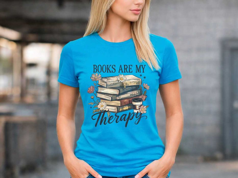 Дамска синя тениска „Books Are My Therapy“