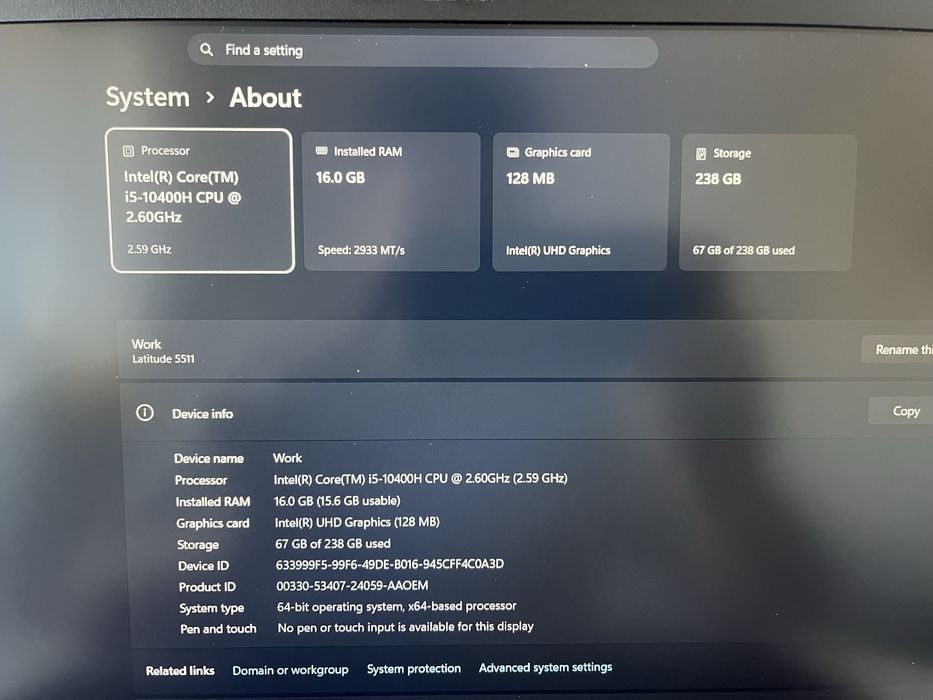 Dell Latitude 5511 i5-10400H 16GB RAM