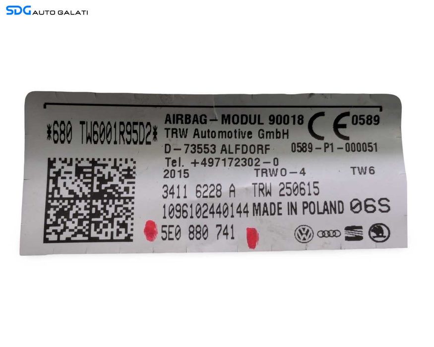 Airbag Cortina Stanga Skoda Octavia 3 2013 - 2020 Cod 5E0880741, 34116228A [LR4230]