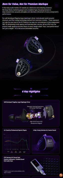 Новые запечатанные проводные наушники для киберспорта KZ Phantom Hi-Fi