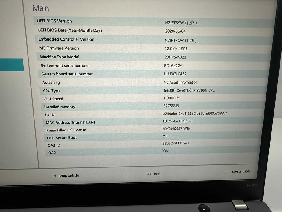 Laptop SH Lenovo Thinkpad T490s i7-8665U 32gb RAM 512gb NVME bat NOUA
