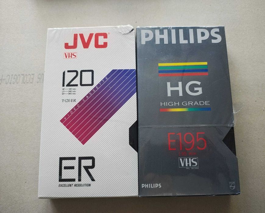 2 Casete VHS sigilate JVC ER120 + Philips HG E195 Vintage NOS