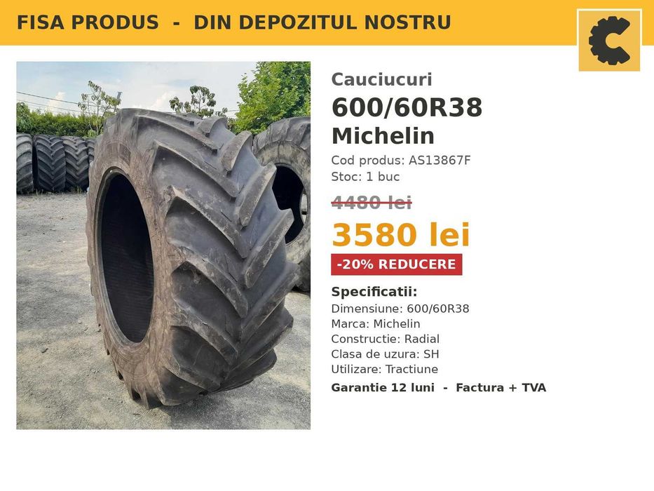 Cauciucuri 600/60R38 Michelin Anvelope Tractor SH Garantie LIVRARE