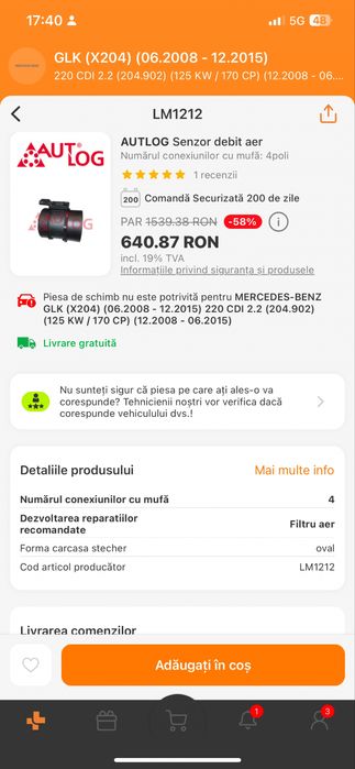 Debitmetru Mercedes