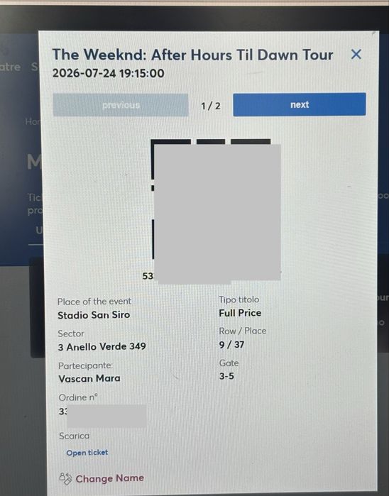 2 Bilete Concert The Weeknd: After Hours Til Dawn Tour 24 iulie - Milano