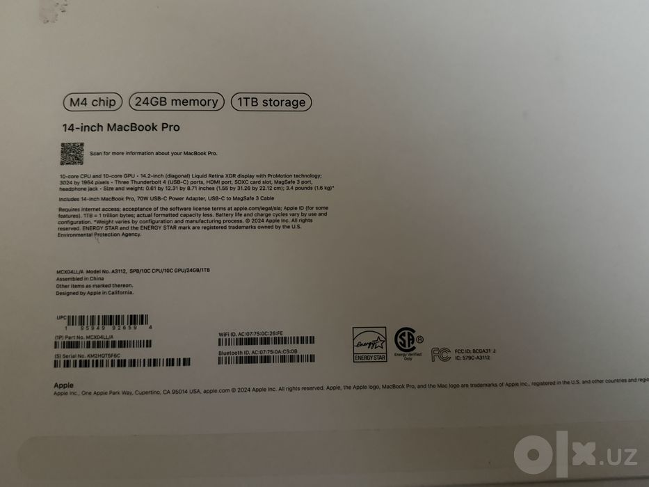 MacBook Pro 14 M4 24GB/1TB — практически новый, полный комплект