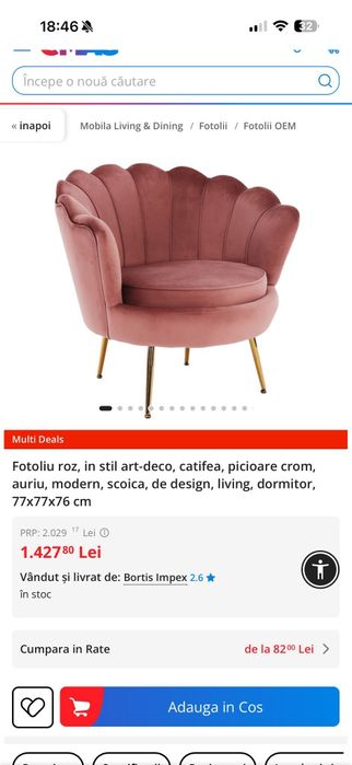 Fotoliu  roz dimensiune 77×77x76 cm