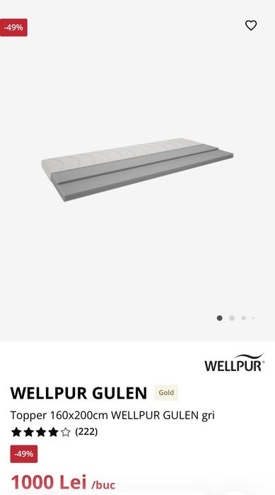 Topper Wellpur 160x200 (achiziționat în luna august, este ca și nou)