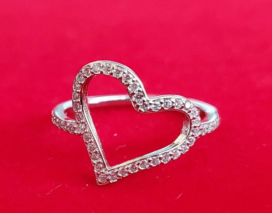 AG82, inel argint 925,nou/marcat,inima mare, zirconii albe,ideal cadou