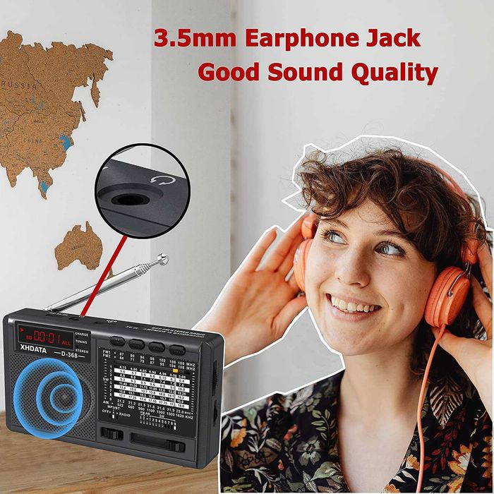 XHDATA D368 Portable Transistor Radio FM,AM(MW),SW,Bluetooth USB TF плейър