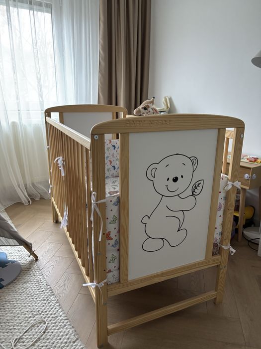 Patut din lemn bebe+saltea si protectie patut