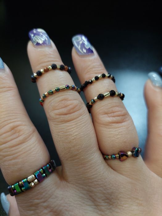 Inele handmade reglabile cu aur și pietre semiprețioase