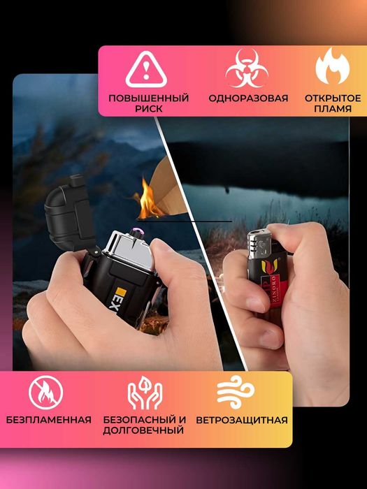 Зажигалка электронная дуговая с фонариком, USB зарядка