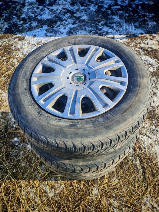 Vând jante de tabla cu capace de Skoda si  cauciucuri pe 195/65/R15