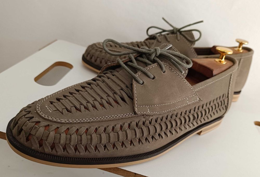 Pantofi derby 44 casual premium Blaq NOI piele naturala moale impletit