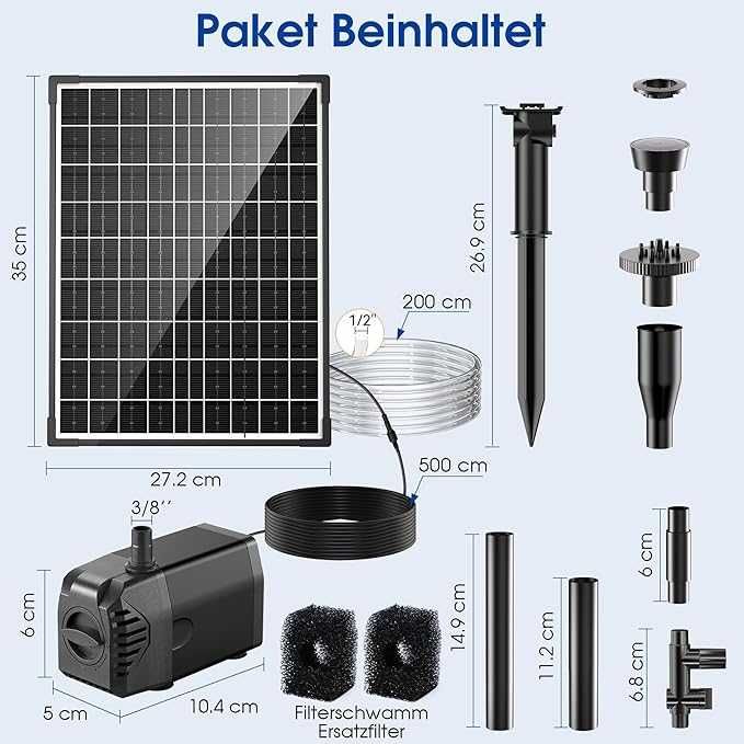 Fântână solară Biling pentru iaz, 20W, 875L/H, cu energie solară