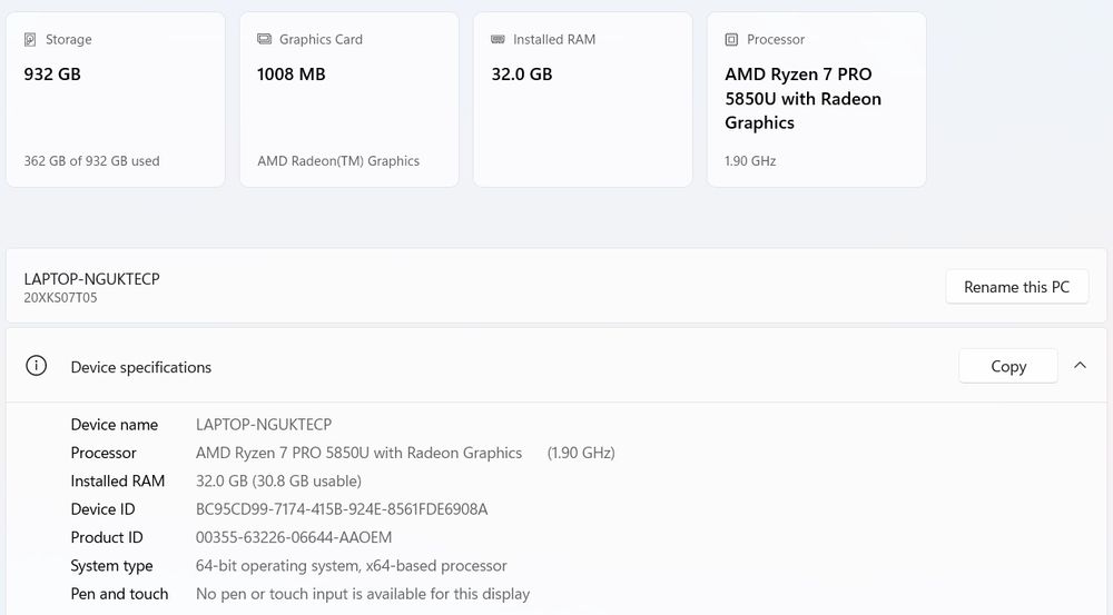 Lenovo ThinkPad T14 Gen 2 (AMD) 32GB RAM 1TB SSD + Windows лиценз