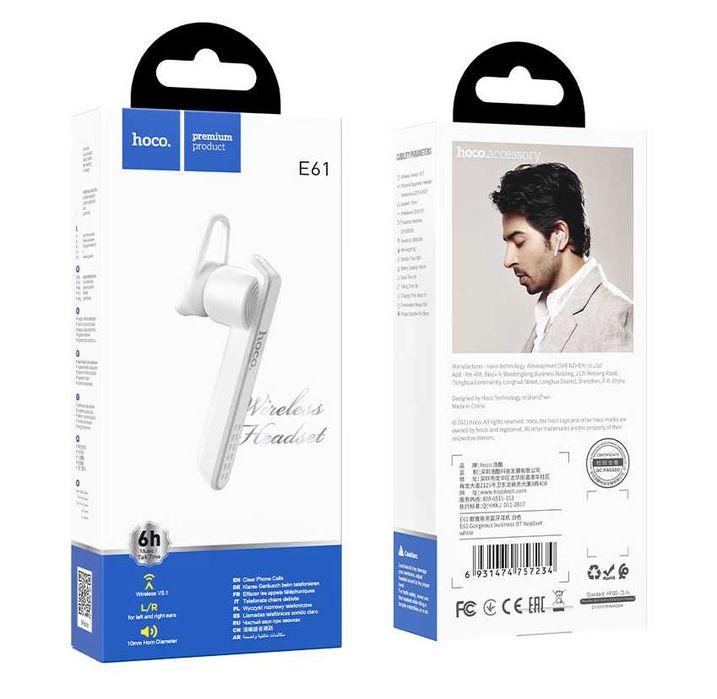 Casca Wireless Hoco, Bt 5.1, Incarcare rapida, Microfon, Baterie 40mAh