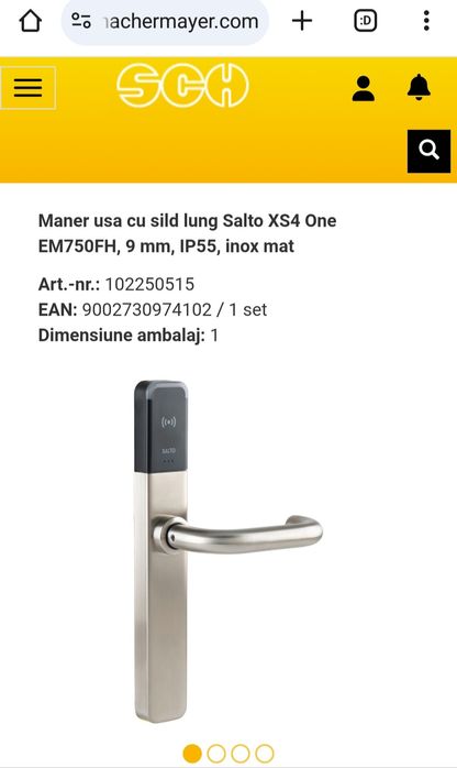 Maner usa cu sild lung Salto XS4 One EM750FH, 9 mm, IP55, inox mat