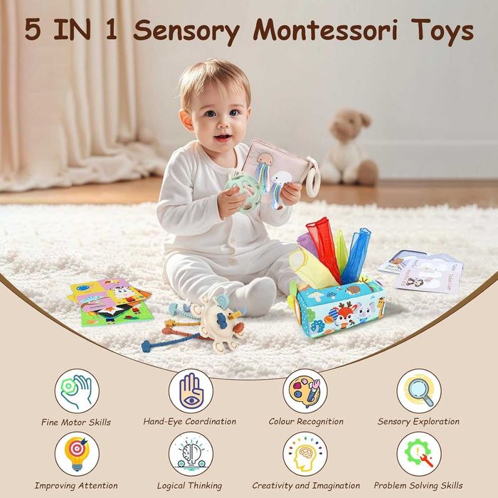 TYRY.HU Сензорни играчки за бебета, картички за важни етапи, 5 в 1