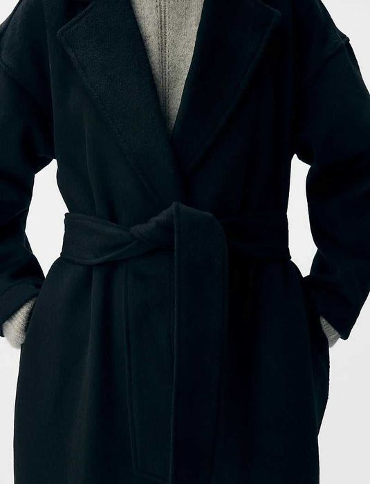 OBJECT OVERSIZE COAT , Черно дълго зимно палто,  100% вълна -  НОВО