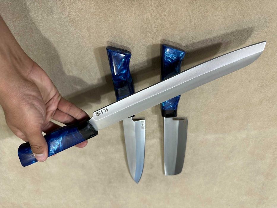 Set Cuțite Chef Japoneze Gyuto, Nakiri, Yanagiba Oțel D2, Noi