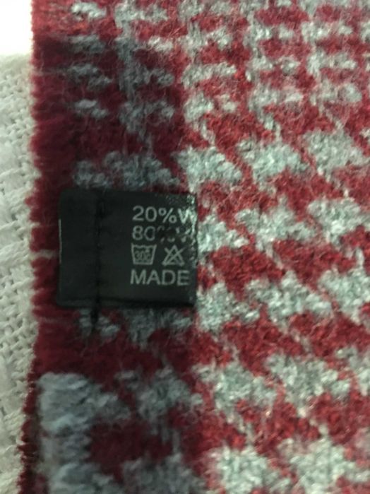 Дамски шал 20% вълна, 80%вискоза 2 лица,каре,бордо/сиво НОВ,елегантен