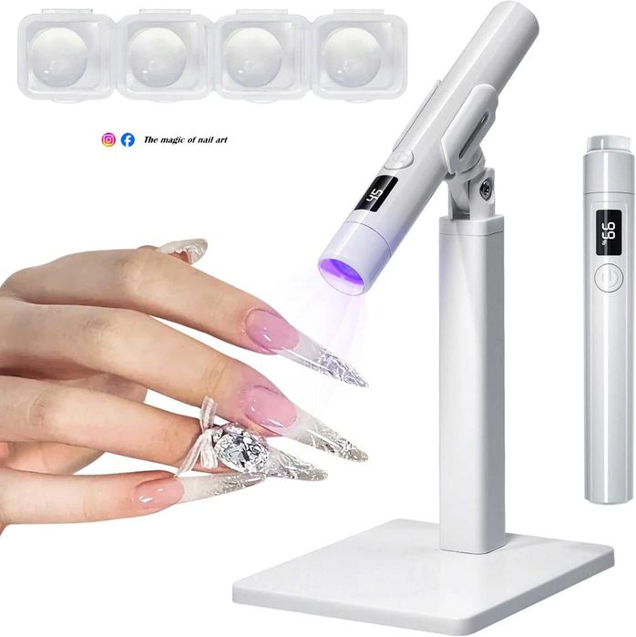 UV LED лампа за нокти, със стойка и 4 силиконови накрайника