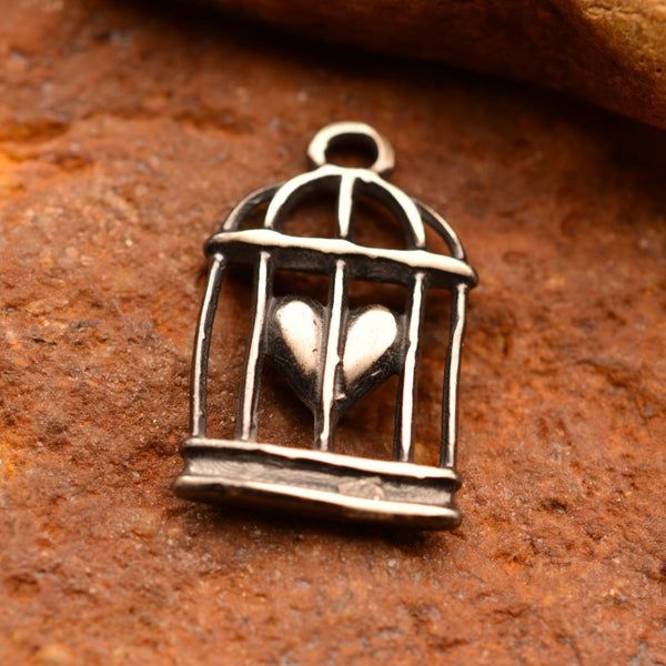 Сребърен медальон 925 Сърце в клетка–Талисман на свободния дух