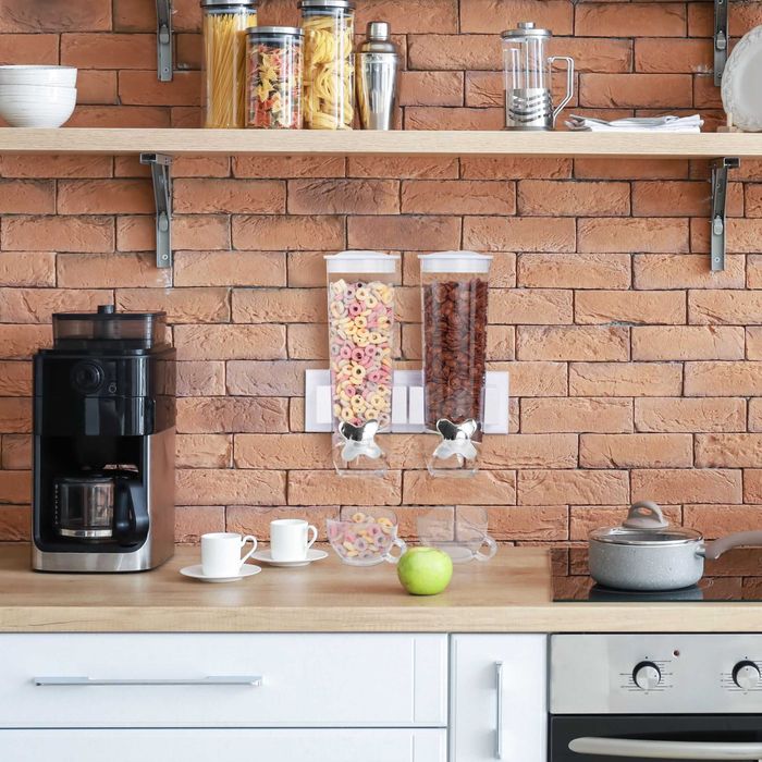 Dispenser cereale dublu 3L montaj simplu pe perete negru 32x29x15 cm